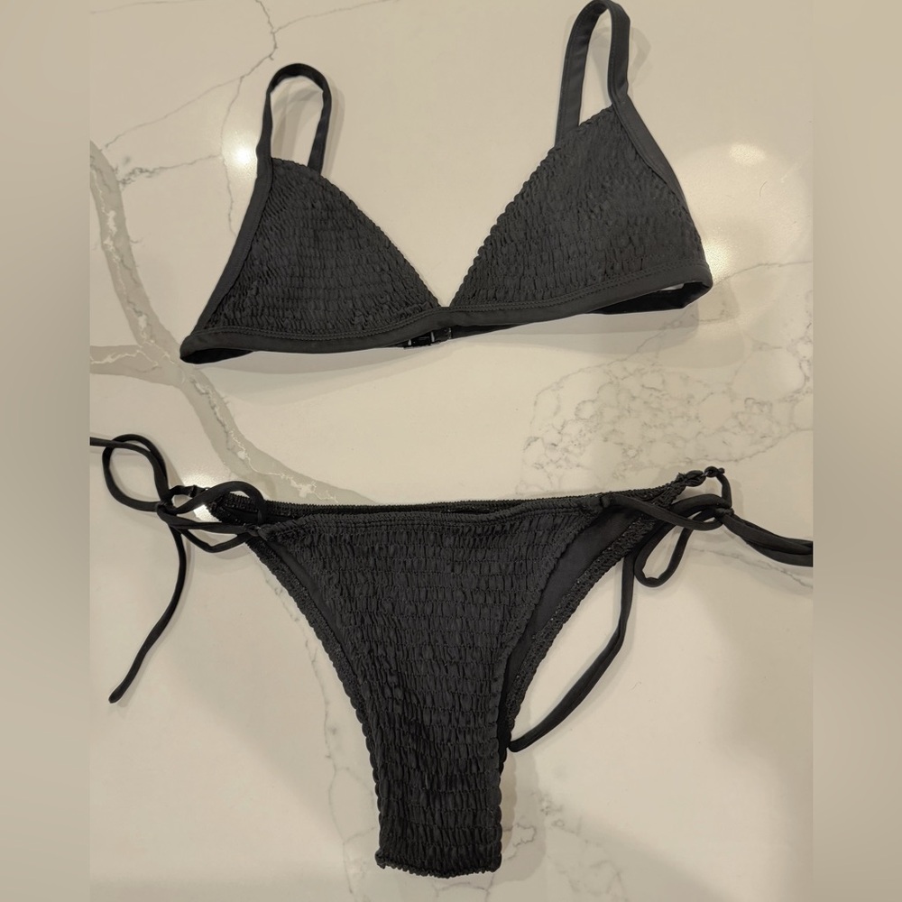 Wanderlust Black Smocked Triangle Bikini Set